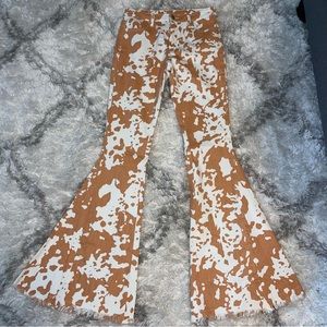 Saints & Hearts Orange Cow Print Bell Bottoms